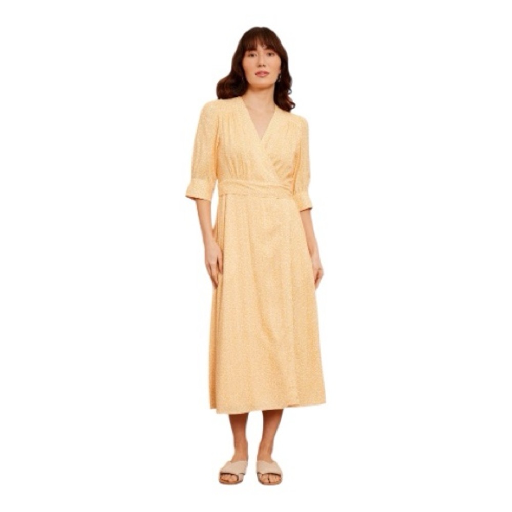 Emily & Finn Marianna Yellow Floral Ditsy Midi Wrap Dress Size Large